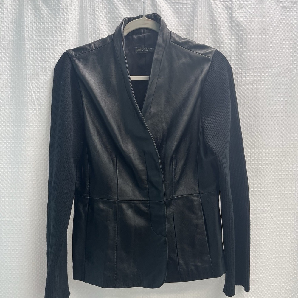 Pamela Dennis Black Leather Jacket Blazer Gothic Classic Medium NYC Style